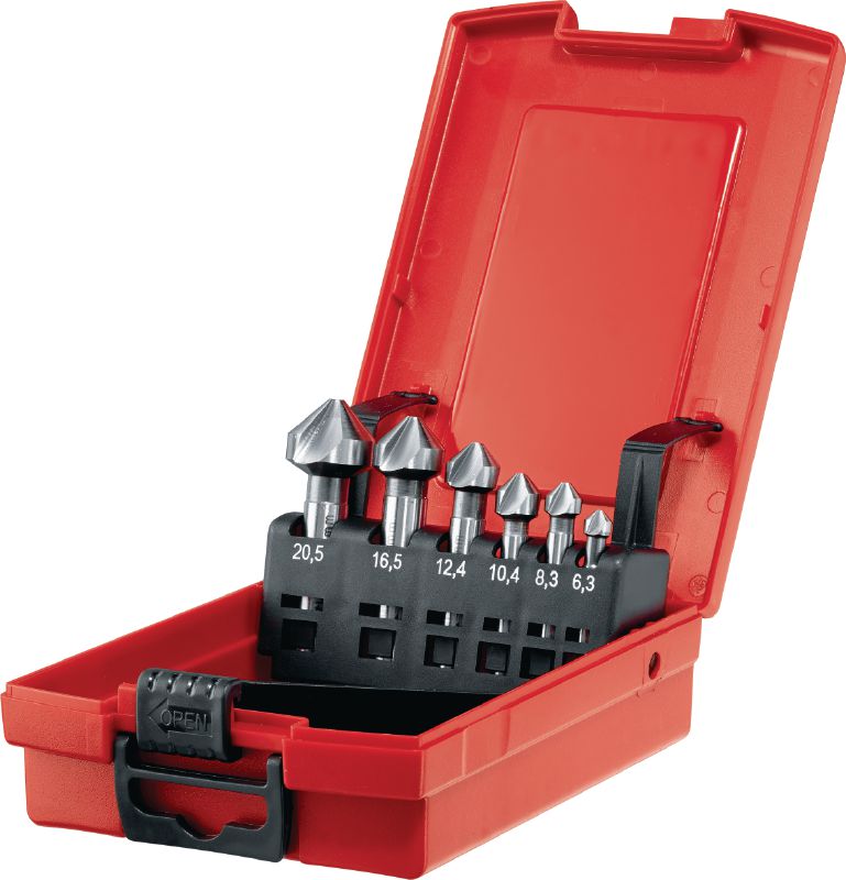 HSS-CS Countersink drill bit sets Set of countersink drill bits for countersinking and deburring holes in metal compliant with DIN 335