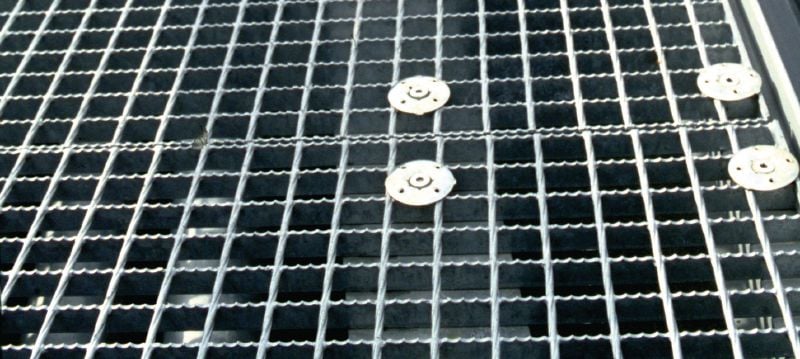 X-FCM-F L Grating fastener disc (large) Wide grating fastener disc for threaded studs in mildly corrosive environments Applications 1